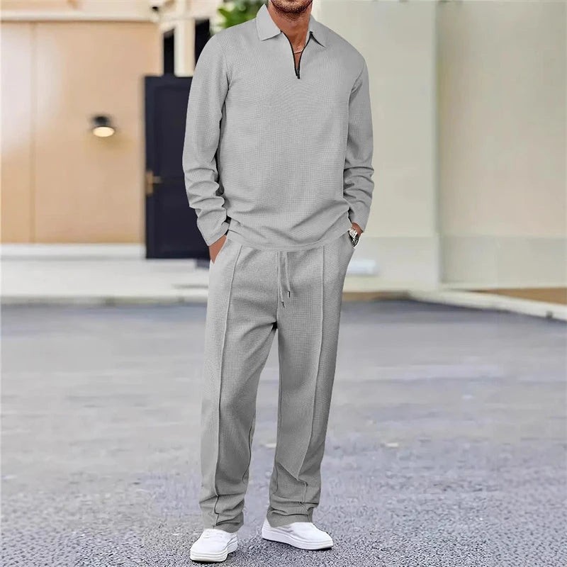 Mavkilo™Waffle Knit Quarter Zip Lounge Set