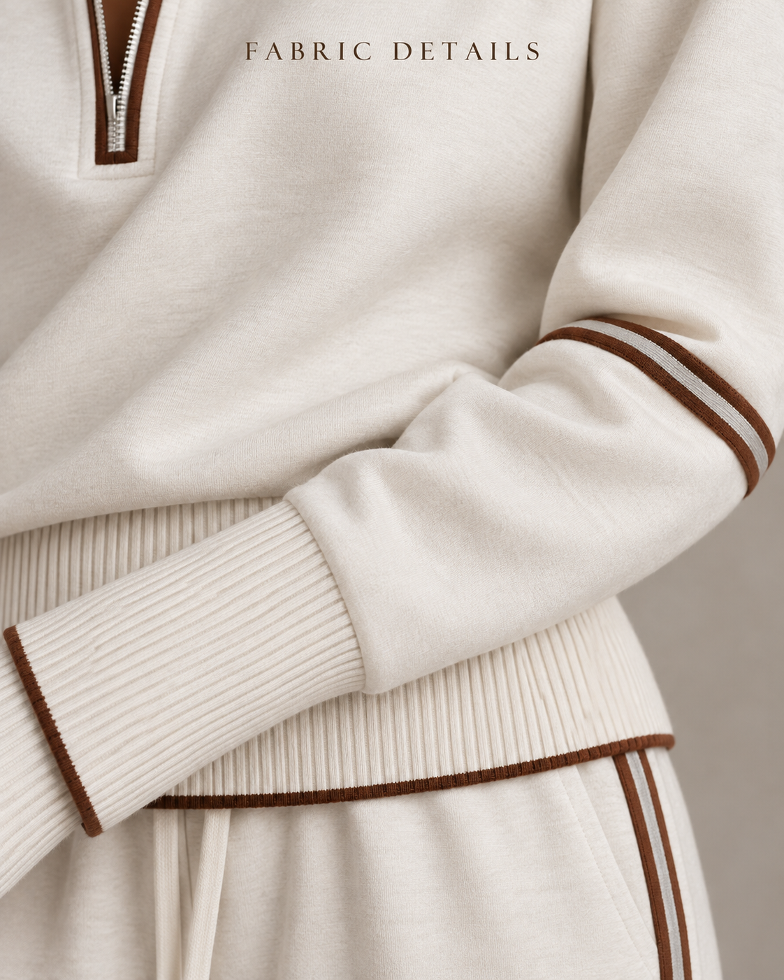 Women’s Half-Zip Two-Piece Set – Contrast Trim &amp; Wide-Leg Pants