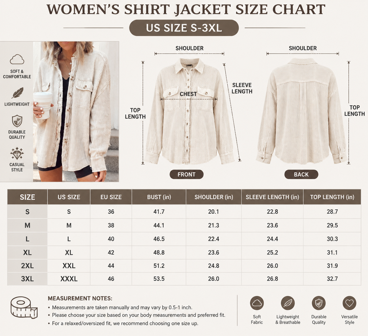 Casual Waffle Knit Lapel Collar Oversized Shacket For Daily Wear