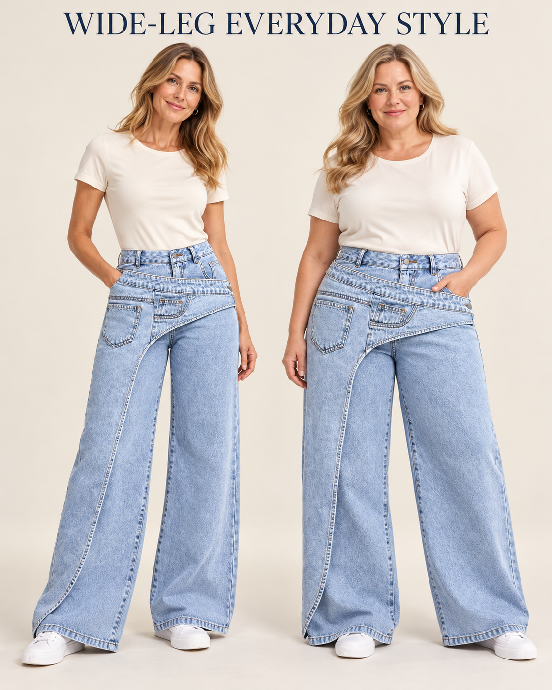 Women’s High-Waisted Wide-Leg Jeans – Asymmetric Wrap Detail