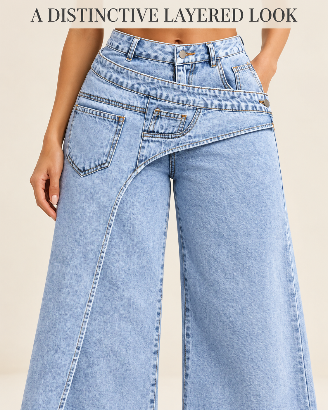 Women’s High-Waisted Wide-Leg Jeans – Asymmetric Wrap Detail