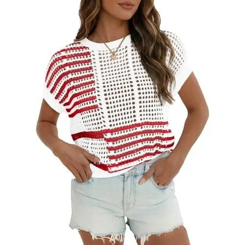 Fisoew Women's Bohemian Crochet Top V-Neck Light Summer Wear