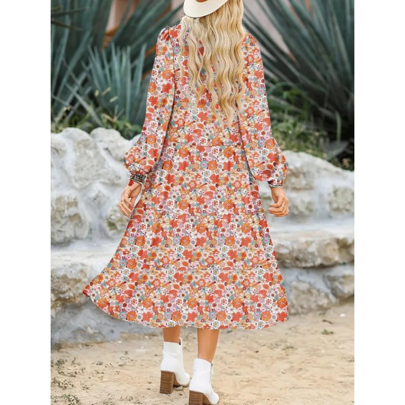 Vintage Floral Collared Shirt Midi Dress