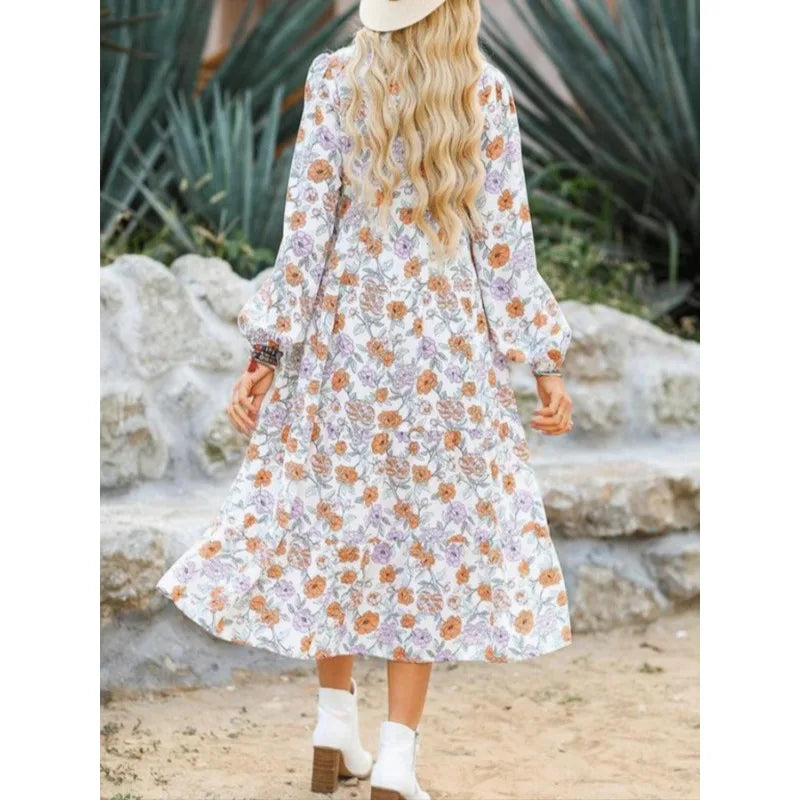 Vintage Floral Collared Shirt Midi Dress