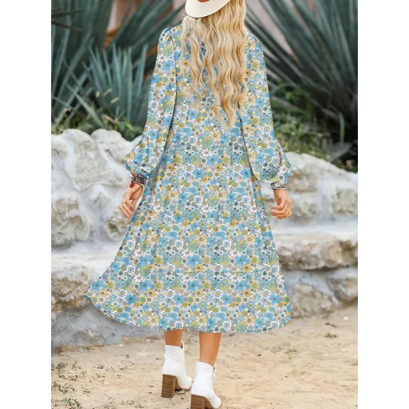 Vintage Floral Collared Shirt Midi Dress